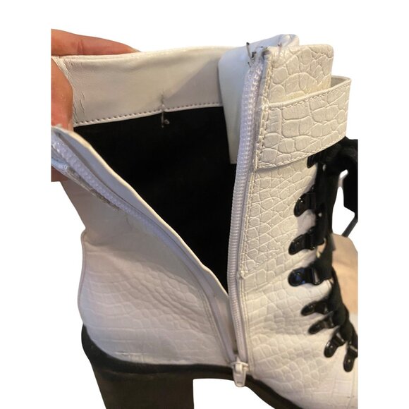 MIX No. 6 White Faux Leather Mid Shaft Block Heel Platform Boot Size 7.5 - Picture 6 of 9
